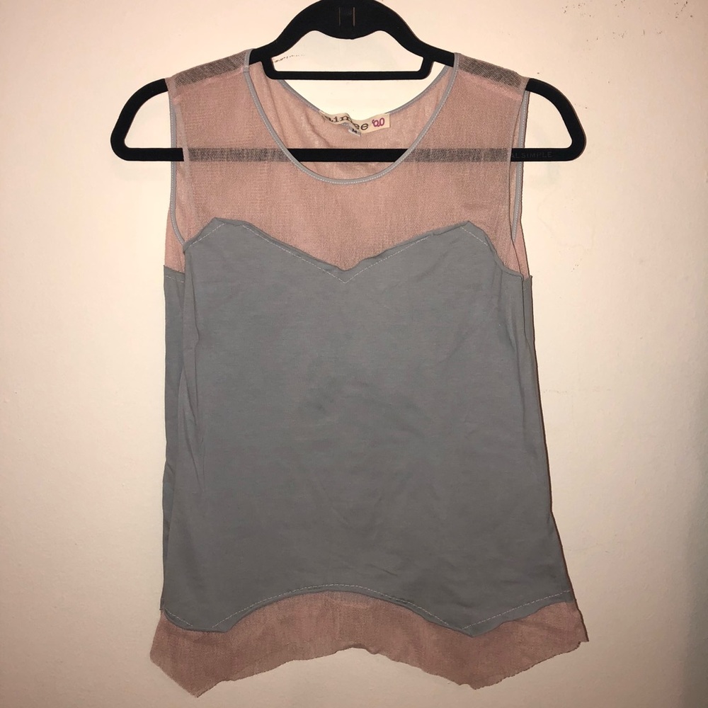Aimee G tank top with pink mesh-like edges